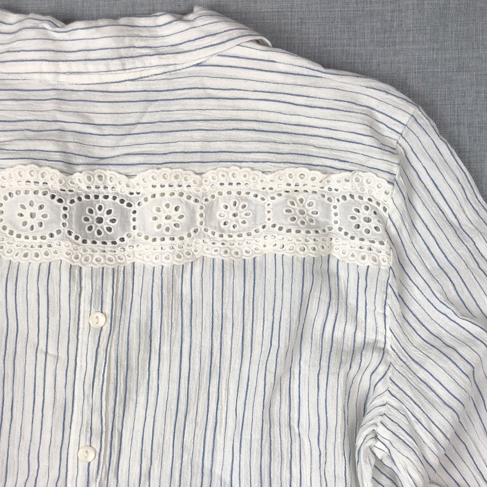 Style & Co Stripe Crochet Trim Button Down Top Size L XL PL PXL - Picture 7 of 7